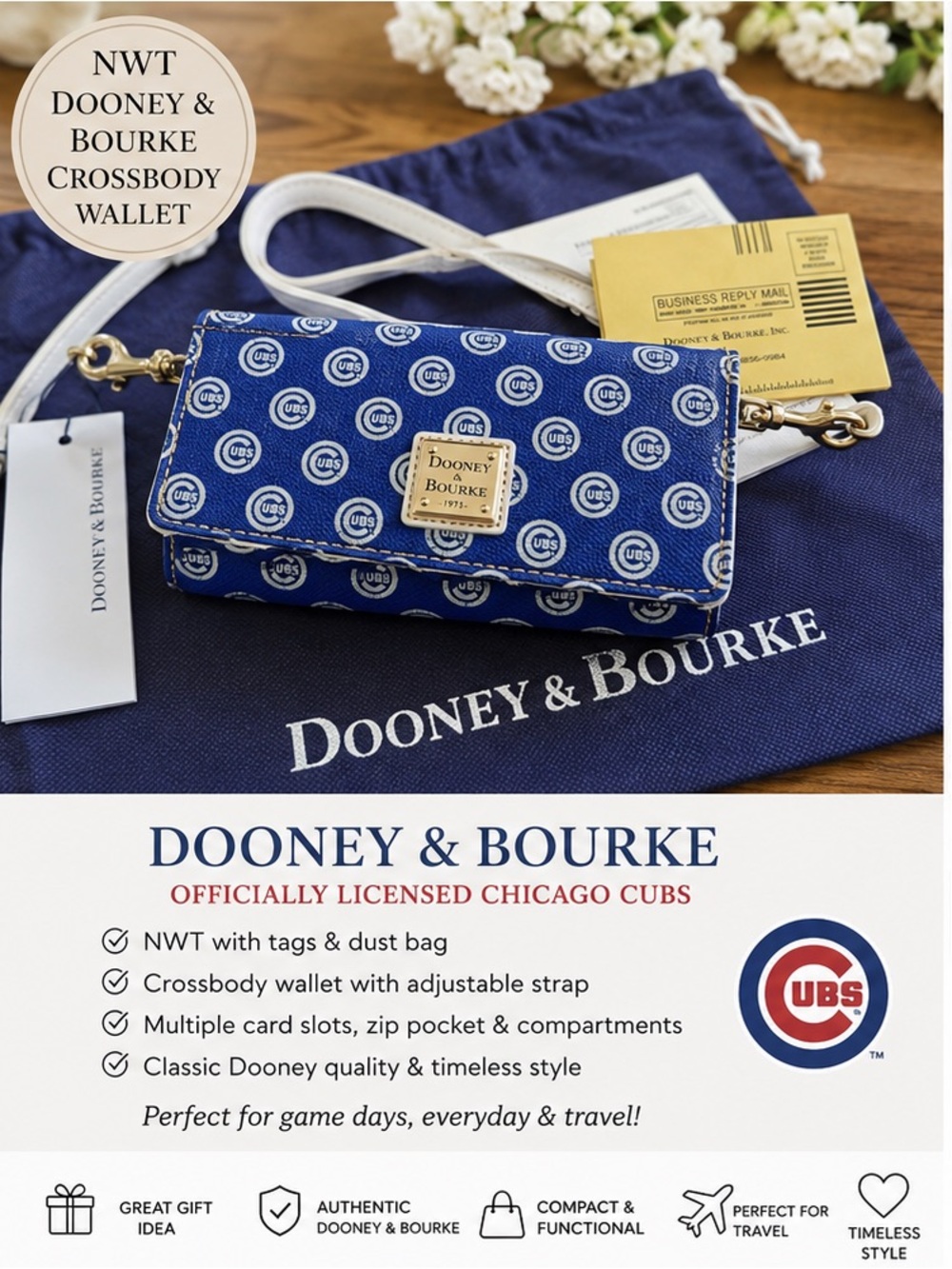 NWT Dooney & Bourke Cubs Daphne Leather Crossbody Wallet Bag